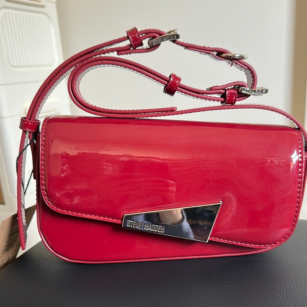 Steve Madden Red Crossbody Bag with Glossy Finish